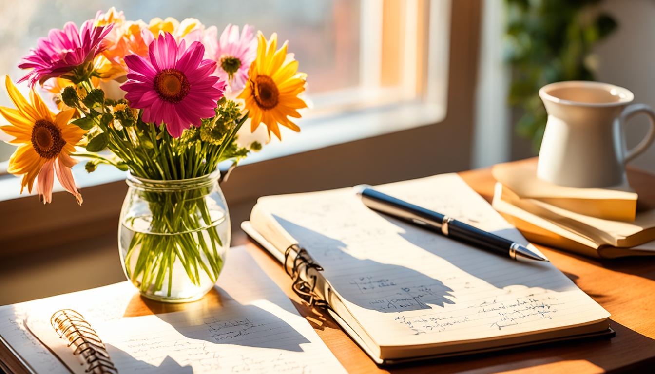 Gratitude journal on table with pen